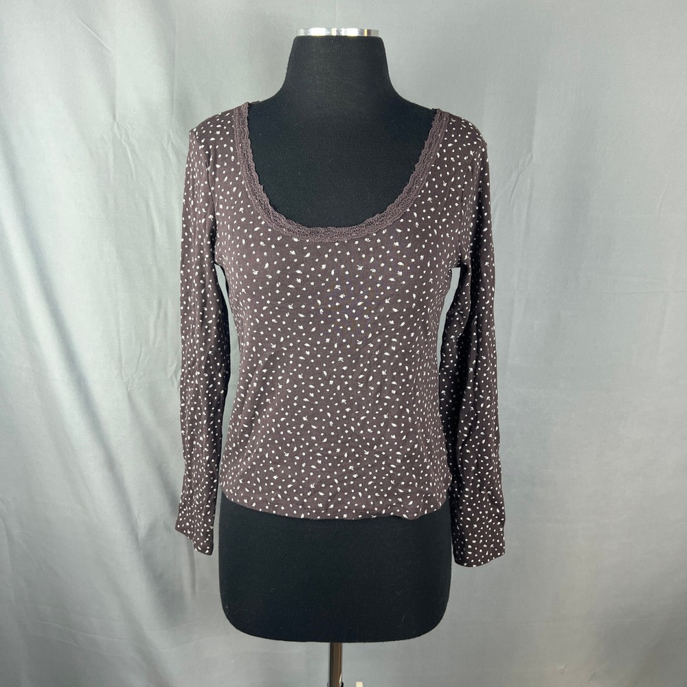 Pink Republic Cropped Top Womens Medium Plum Ditsy Floral Long Sleeve Scoop Neck